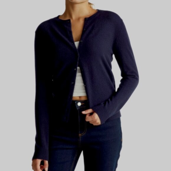 Tory Burch Navy Blue 100% Merino Wool Button-Up Cardigan Sweater Size Small - Picture 1 of 14